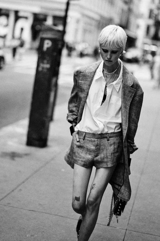 TAILORED MICRO SHORT - BLACK&WHITE GLENPLAID sold by R13