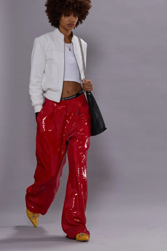 WIDE LEG TROUSER - RED SEQUIN sold by R13