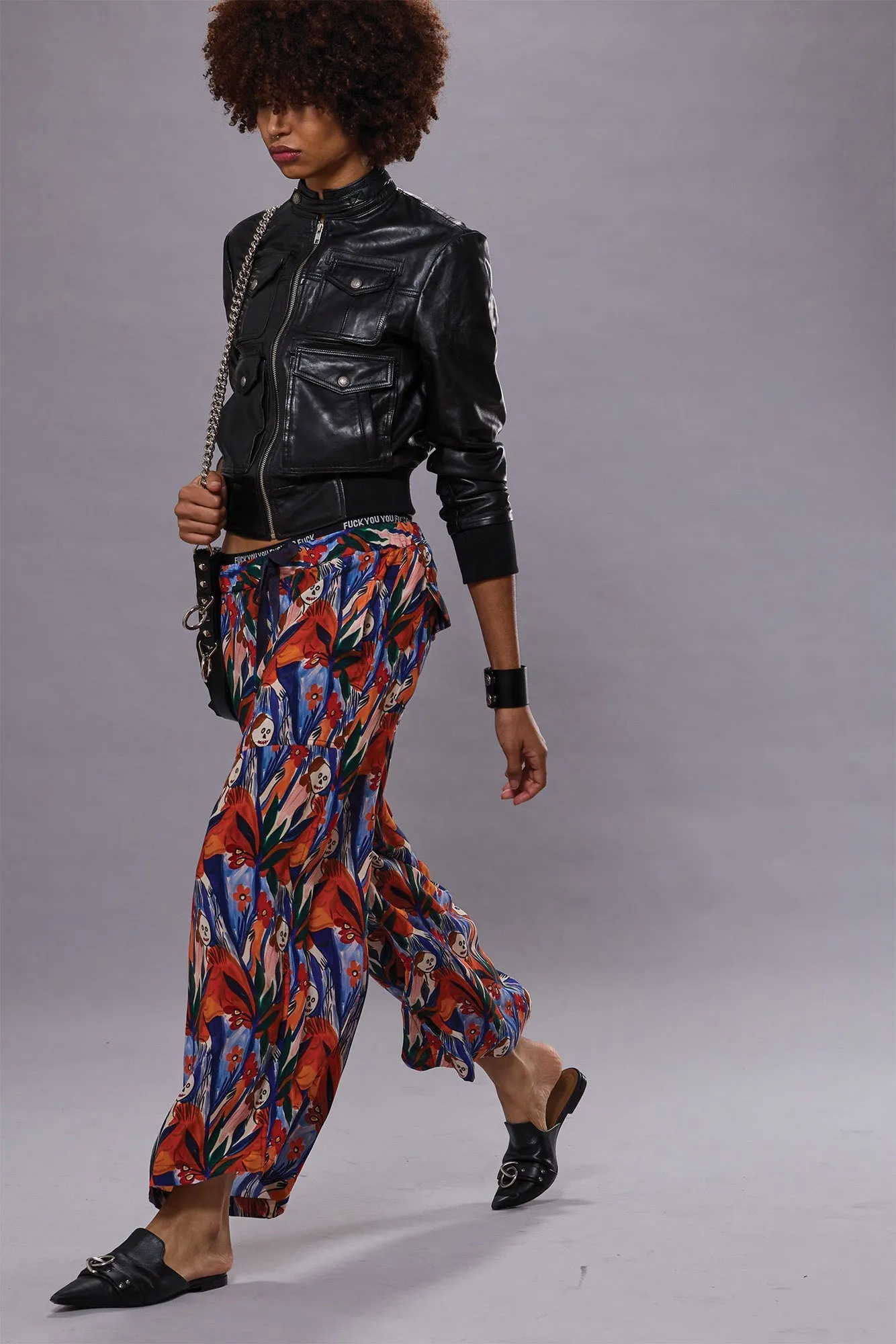 CROPPED WIDE LEG UTILITY PANT - MULTICOLOR PRINT sold by R13