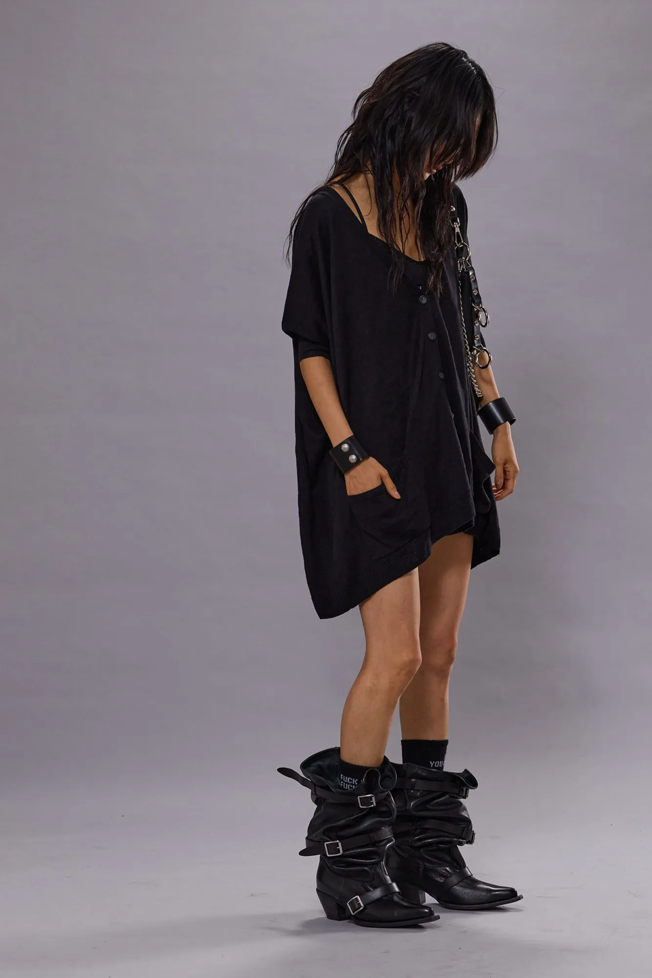 BOXY CARDIGAN DRESS - BLACK sold by R13 product image thumbnail 2