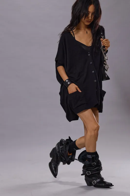 BOXY CARDIGAN DRESS - BLACK sold by R13