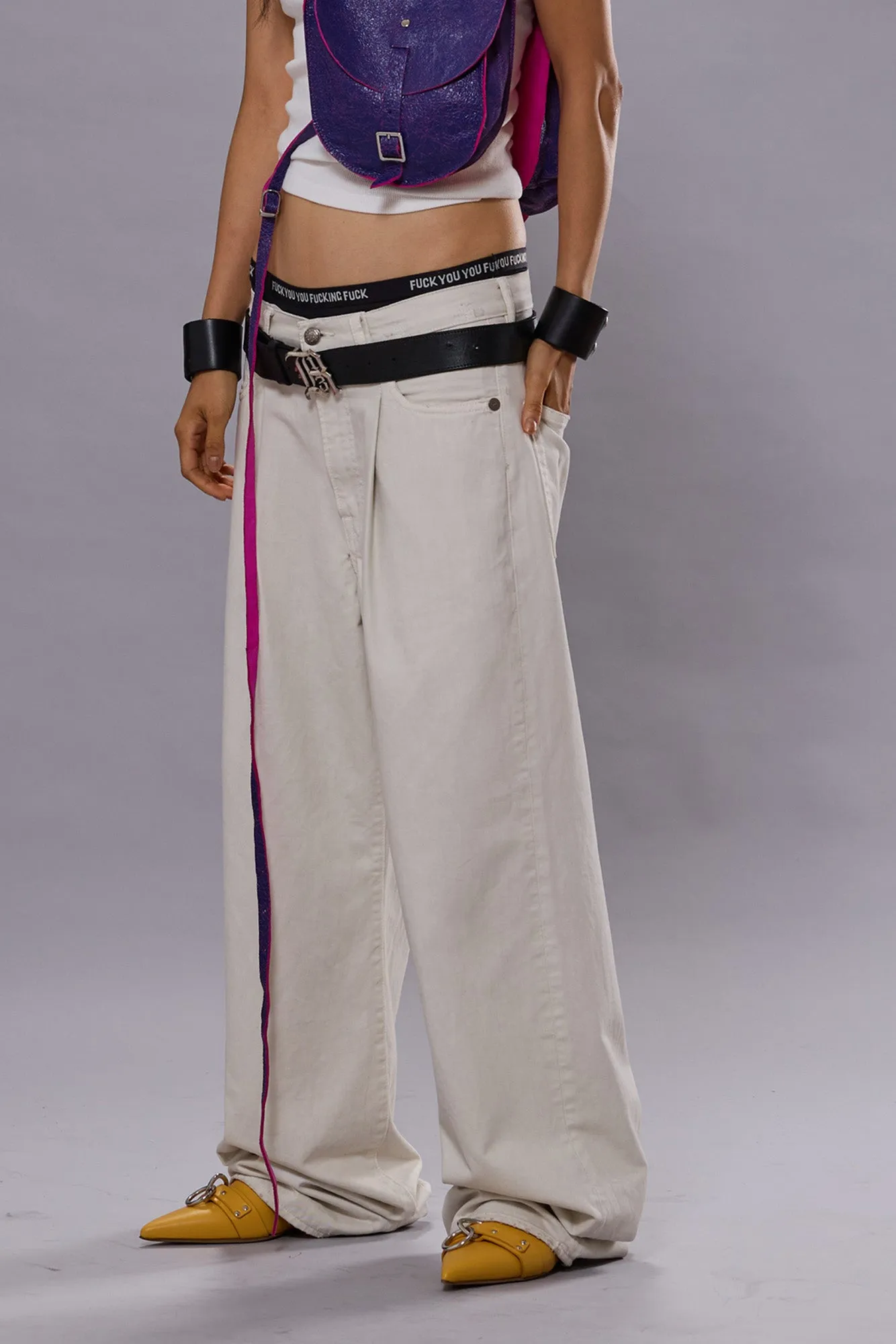 DAMON PLEATED WIDE LEG JEAN - WHITE SLUBBY TWILL sold by R13 product image thumbnail 2