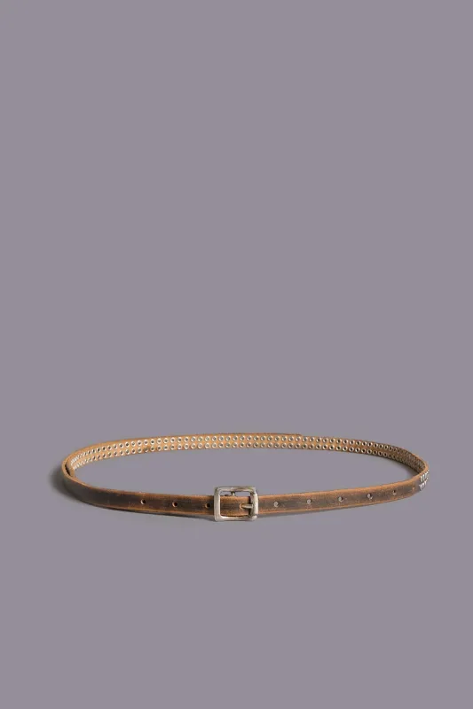 STUDDED R13 SKINNY BELT - BROWN sold by R13