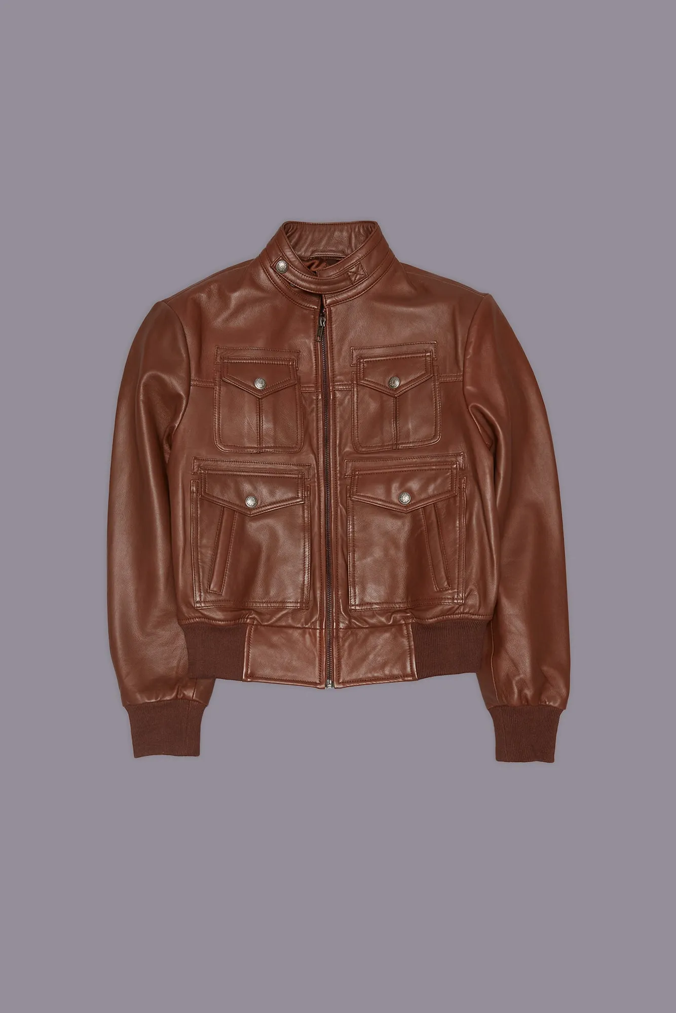 SHRUNKEN ZIP-UP LEATHER JACKET - BROWN sold by R13 product image thumbnail 4