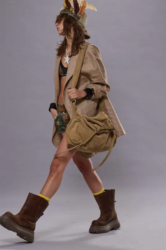 OVERSIZED RAGGED BLAZER - BROWN HERRINGBONE sold by R13