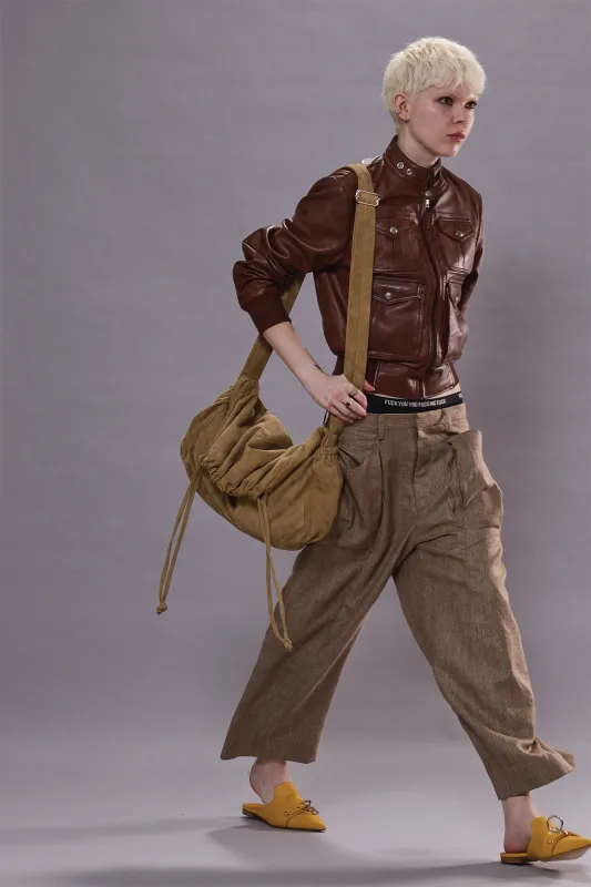 PLEATED POCKET TROUSER - BROWN WINDOWPANE PLAID sold by R13