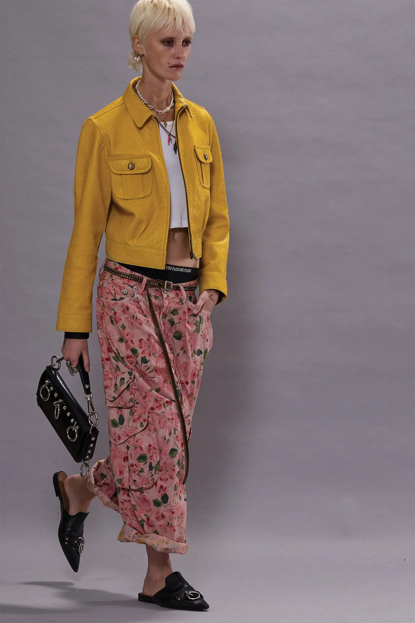 CROPPED MULTI POCKET CARGO - PINK LAYERED FLORAL sold by R13