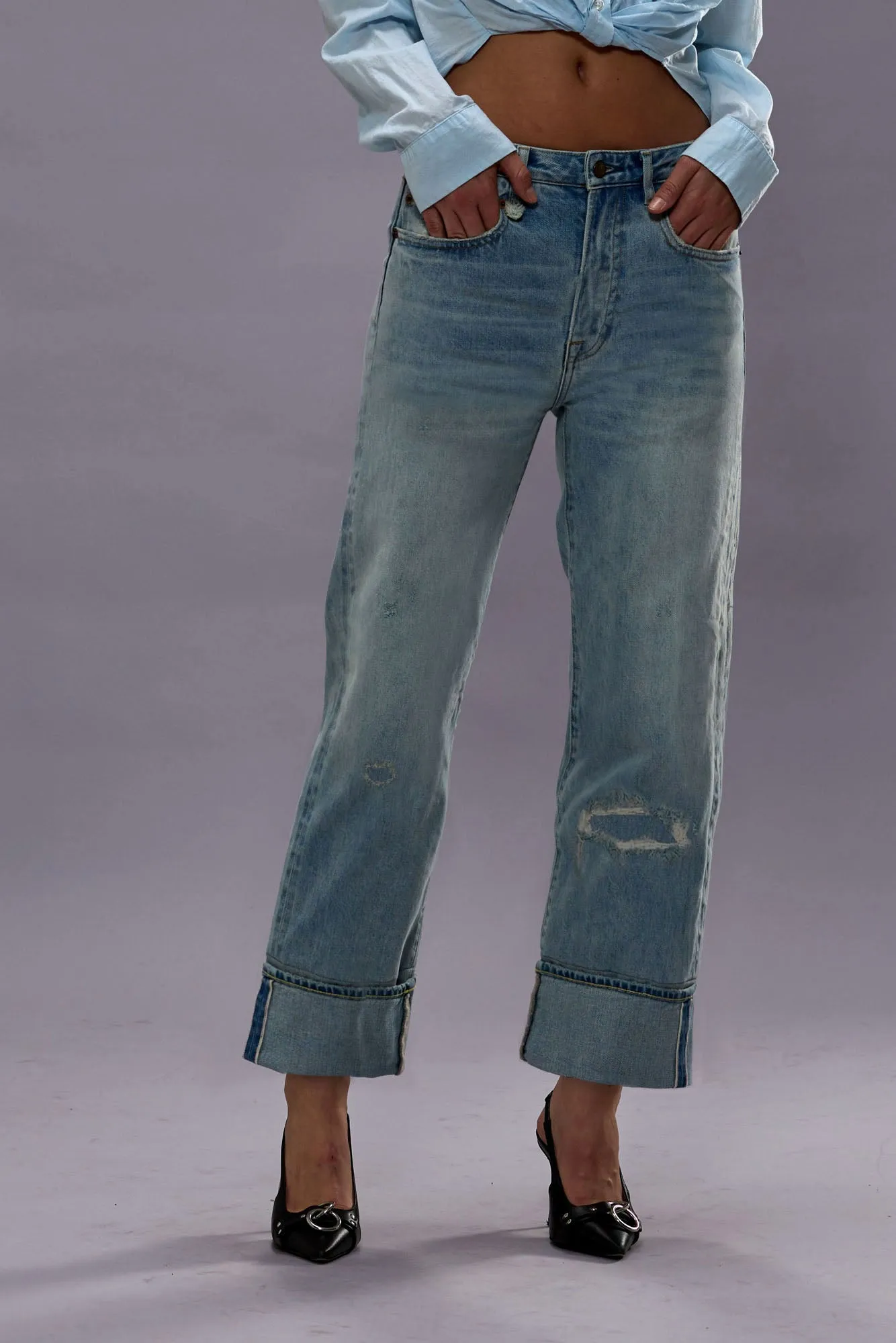 CUFFED X-BOYFRIEND JEAN - ELROY SELVEDGE BLUE sold by R13