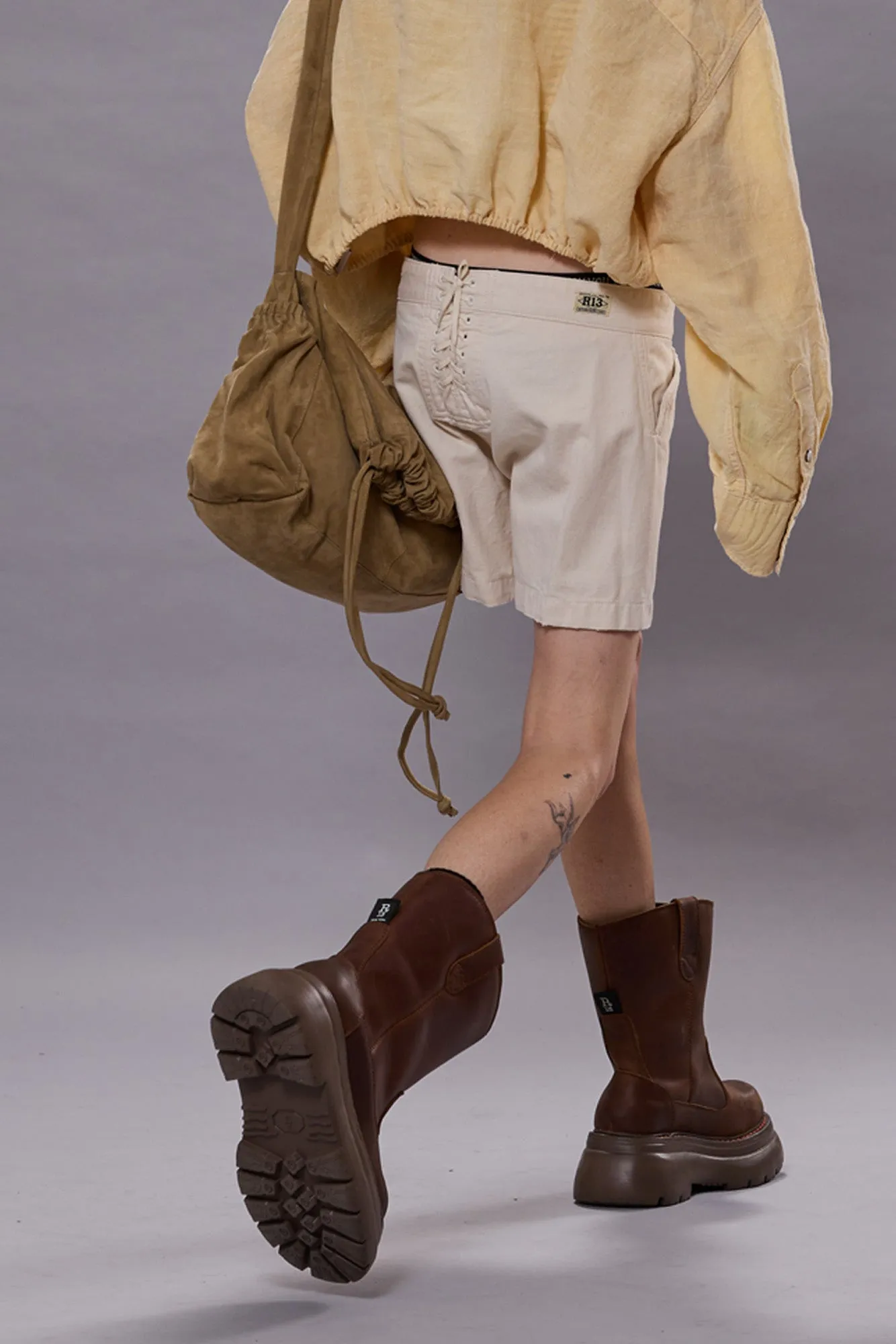 LACE BACK SAILOR SHORT - NATURAL SLUBBY TWILL sold by R13 product image thumbnail 2