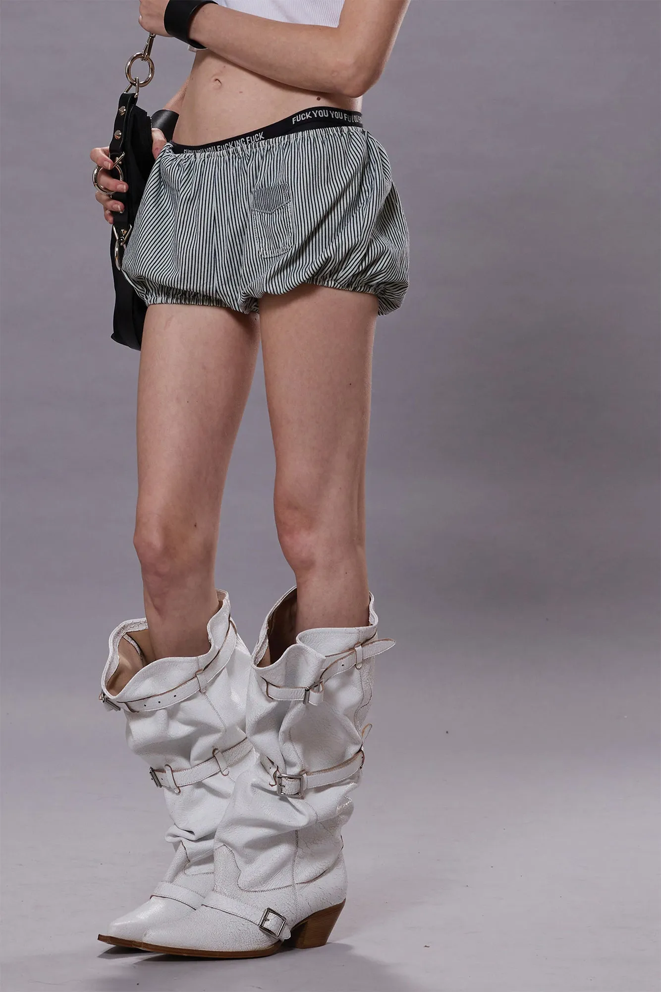 RELAXED BLOOMER SHORT - ECRU RAILROAD STRIPE sold by R13