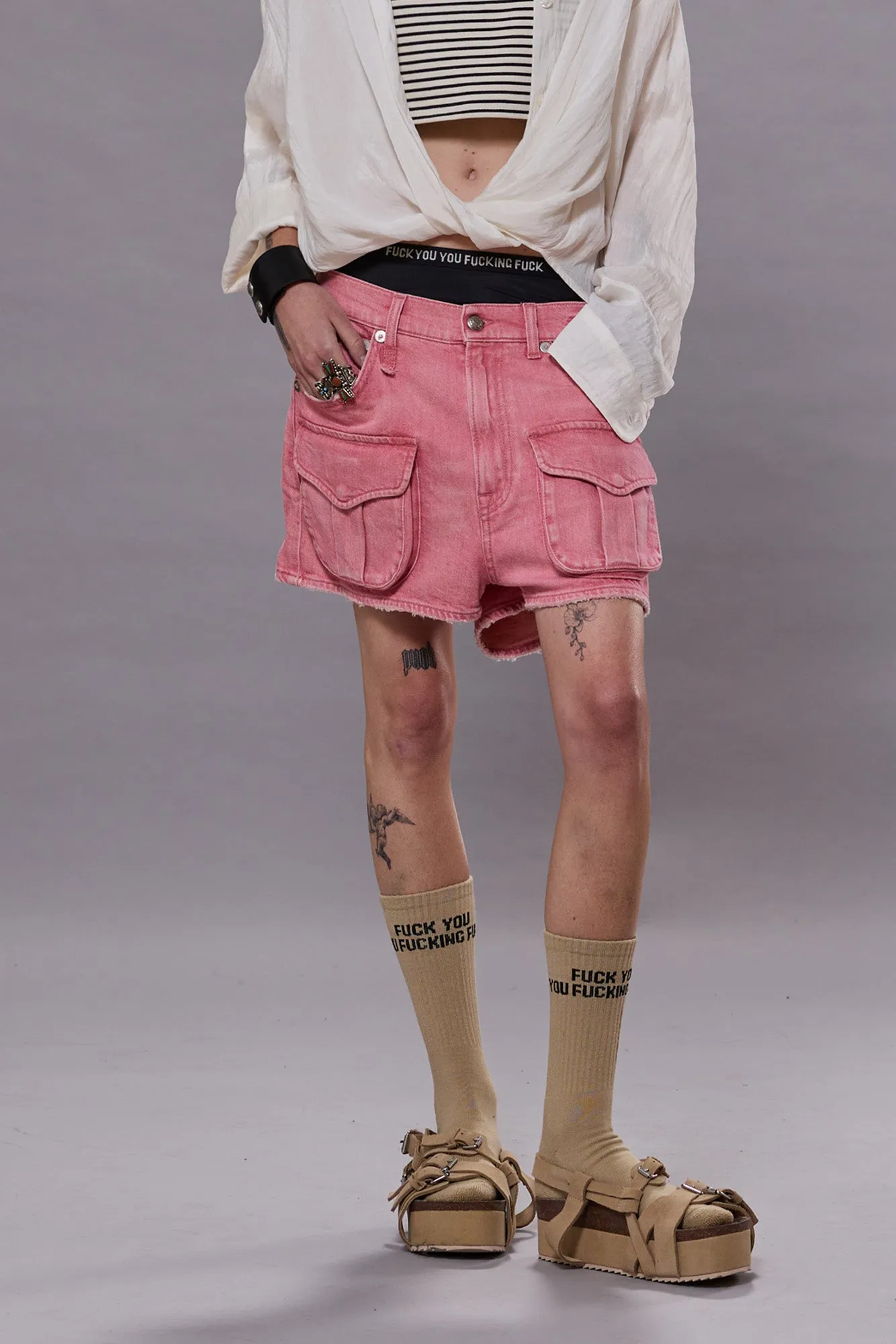 MULTI POCKET SHORTS - CORAL STRETCH sold by R13