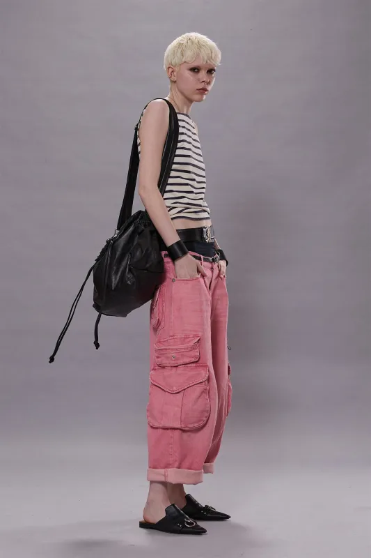 CROPPED MULTI POCKET CARGO - CORAL STRETCH sold by R13