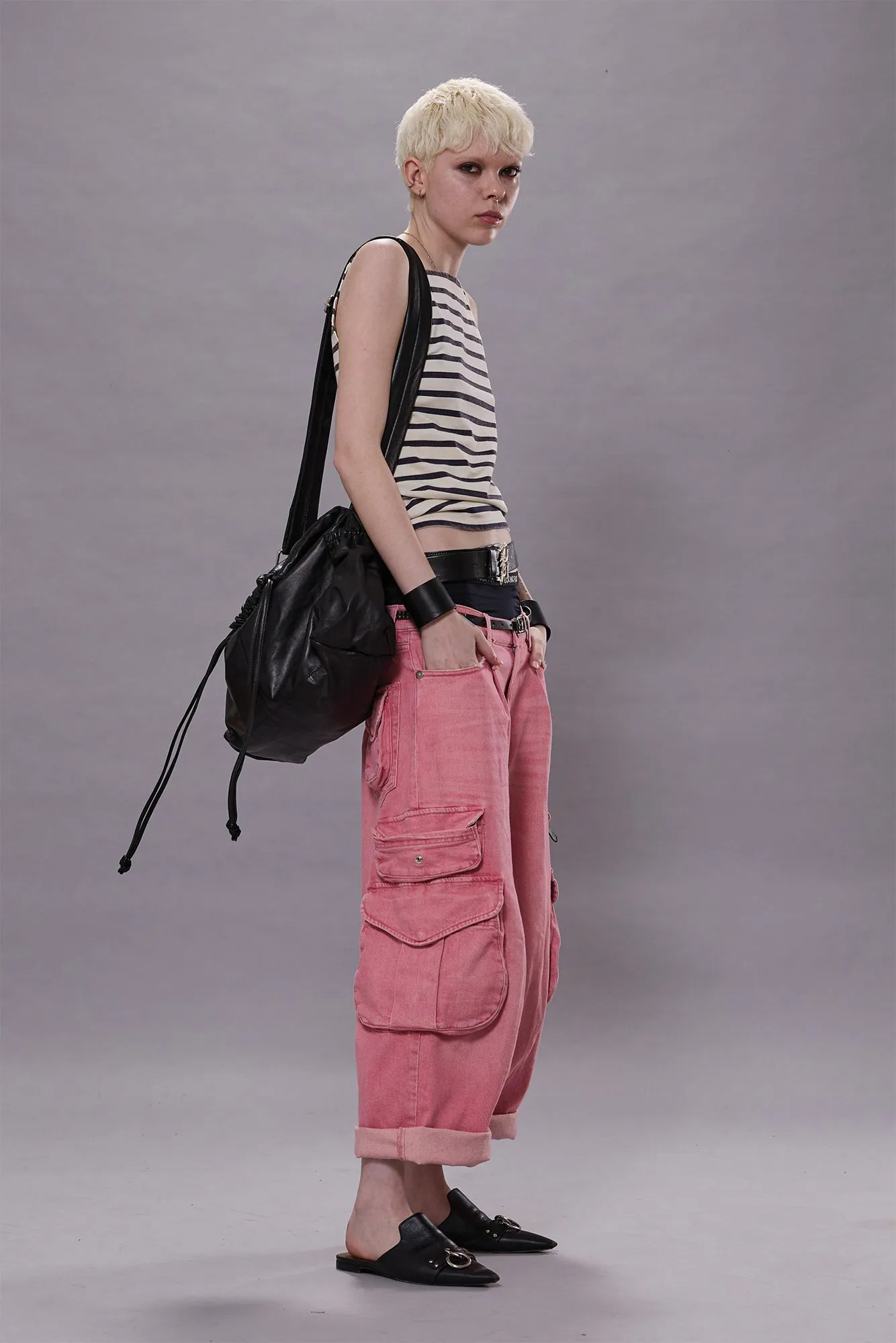 CROPPED MULTI POCKET CARGO - CORAL STRETCH sold by R13