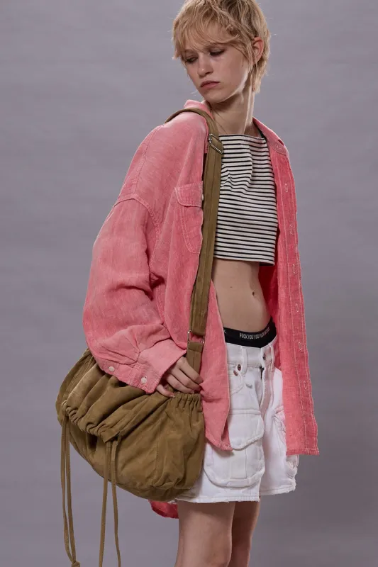 DROP NECK WORK SHIRT - CORAL LINEN CHAMBRAY sold by R13