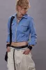 CROPPED RIDER JACKET - SKY BLUE DUCK CANVAS sold by R13