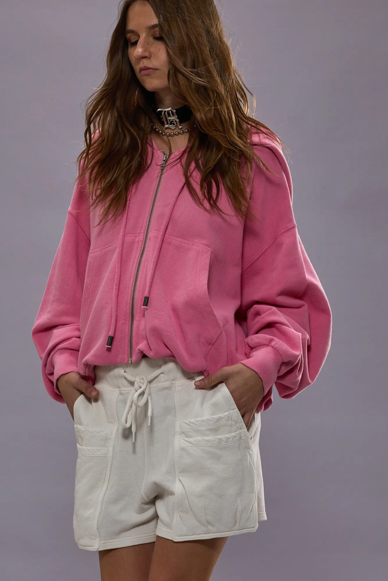 BALLOON ZIP-UP HOODIE - PINK sold by R13