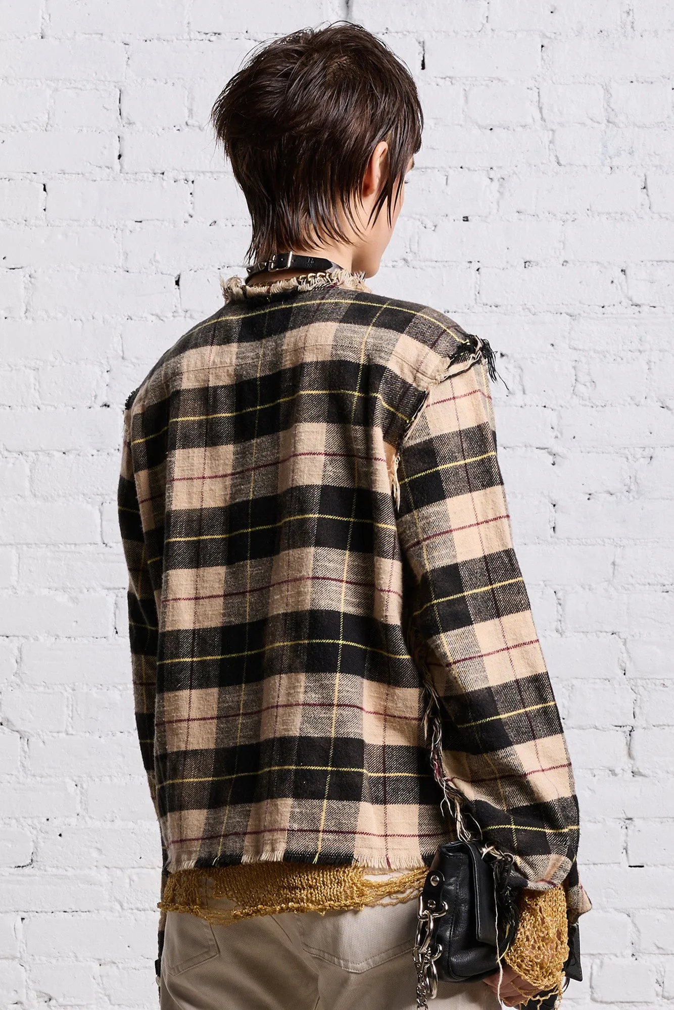 SHREDDED CREWNECK SHIRT - BLEACHED BEIGE PLAID sold by R13 product image thumbnail 5