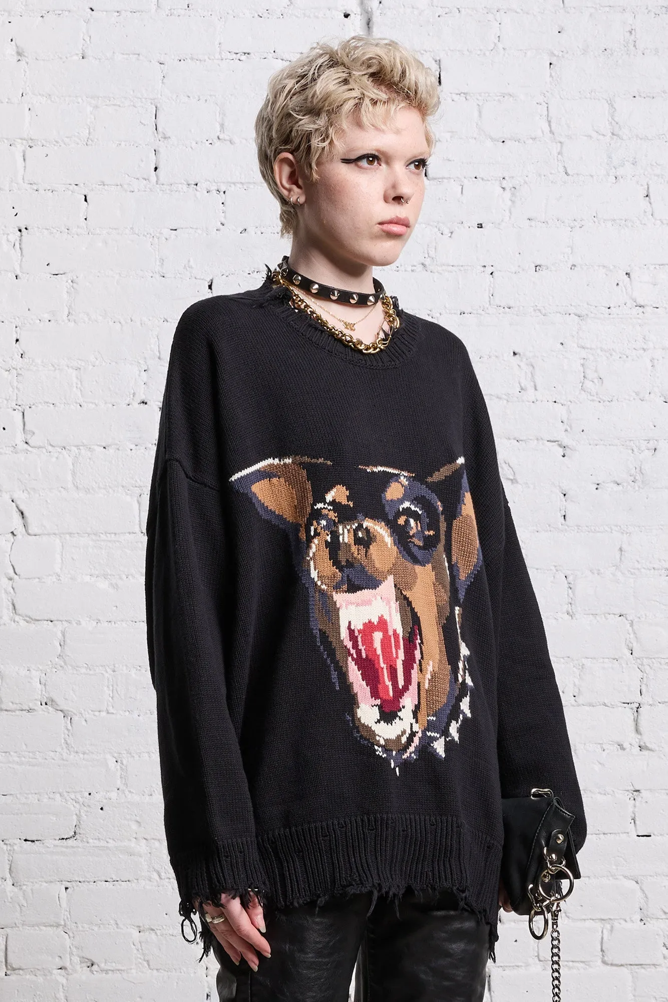 ANGRY CHIHUAHUA OVERSIZED SWEATER - BLACK sold by R13 product image thumbnail 4