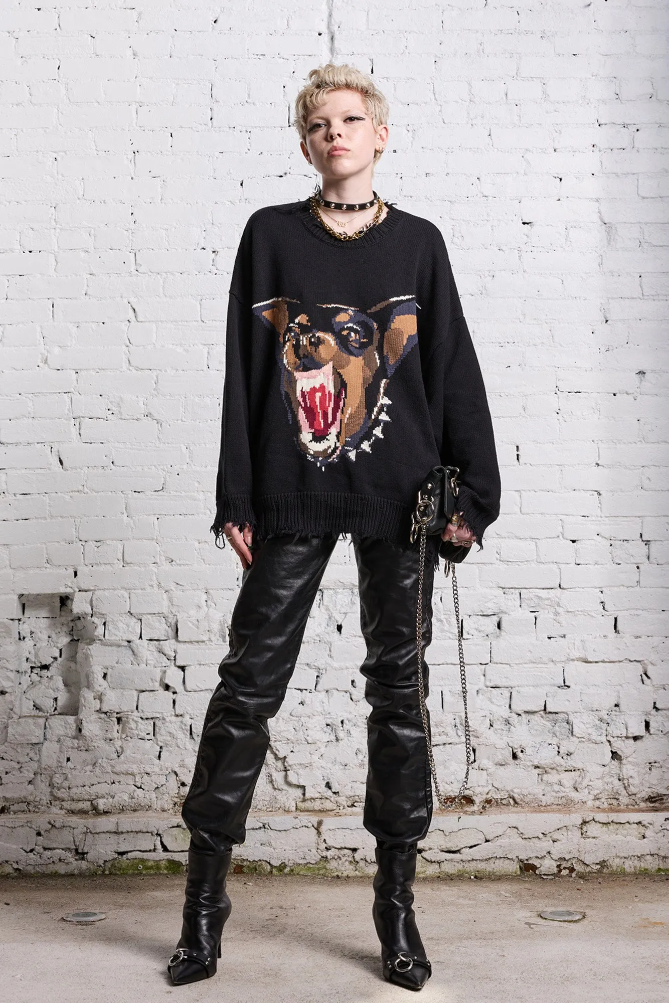 ANGRY CHIHUAHUA OVERSIZED SWEATER - BLACK sold by R13 product image thumbnail 2