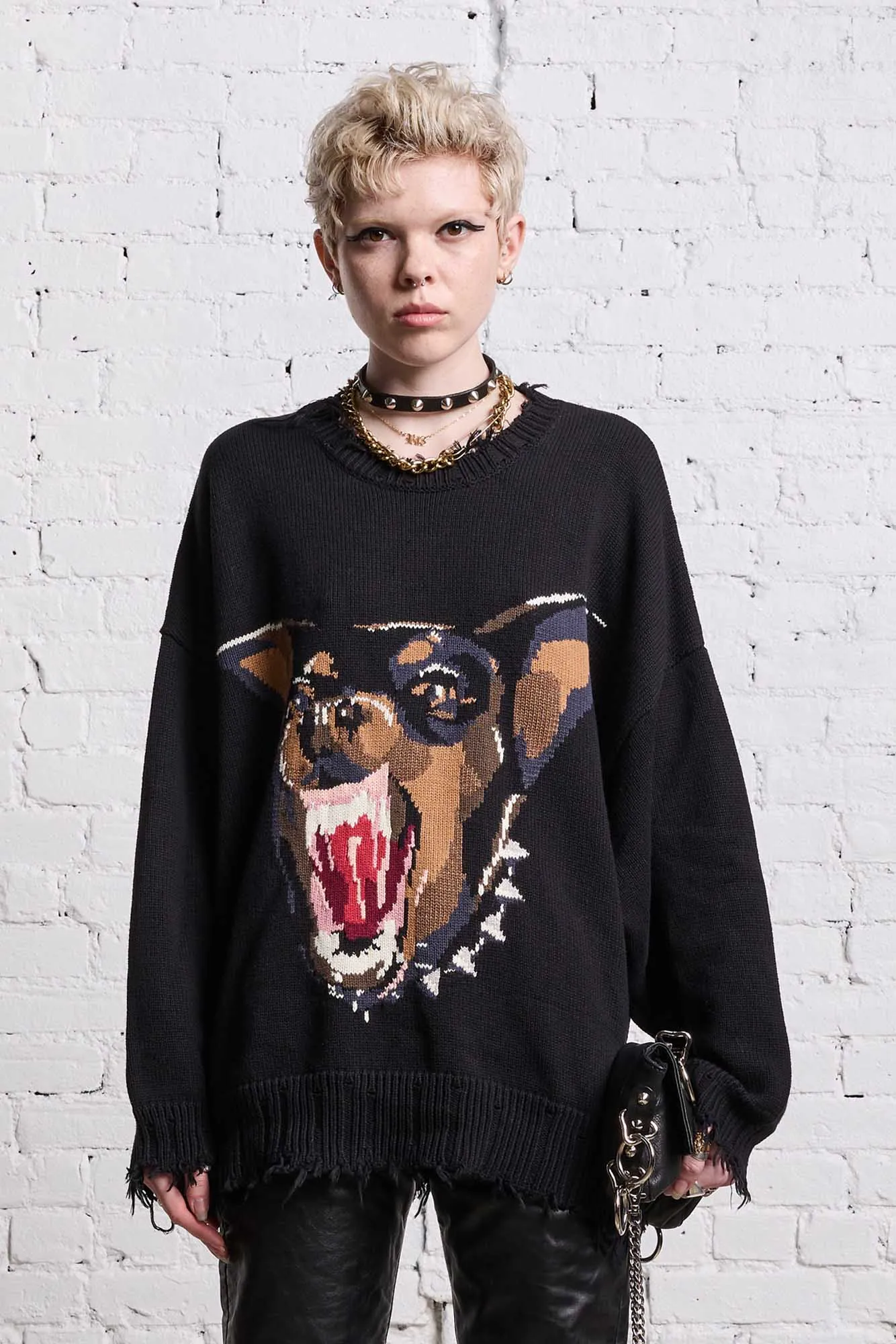 ANGRY CHIHUAHUA OVERSIZED SWEATER - BLACK sold by R13 product image thumbnail 3