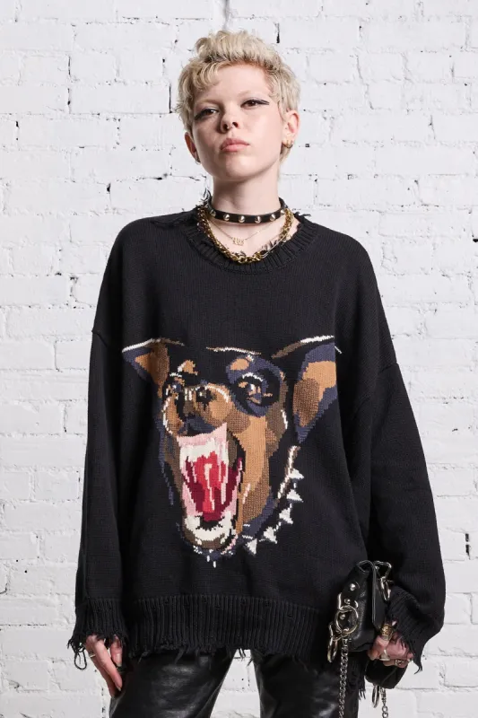 ANGRY CHIHUAHUA OVERSIZED SWEATER - BLACK made by R13