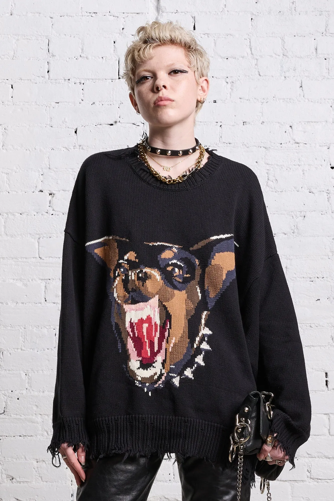 ANGRY CHIHUAHUA OVERSIZED SWEATER - BLACK sold by R13