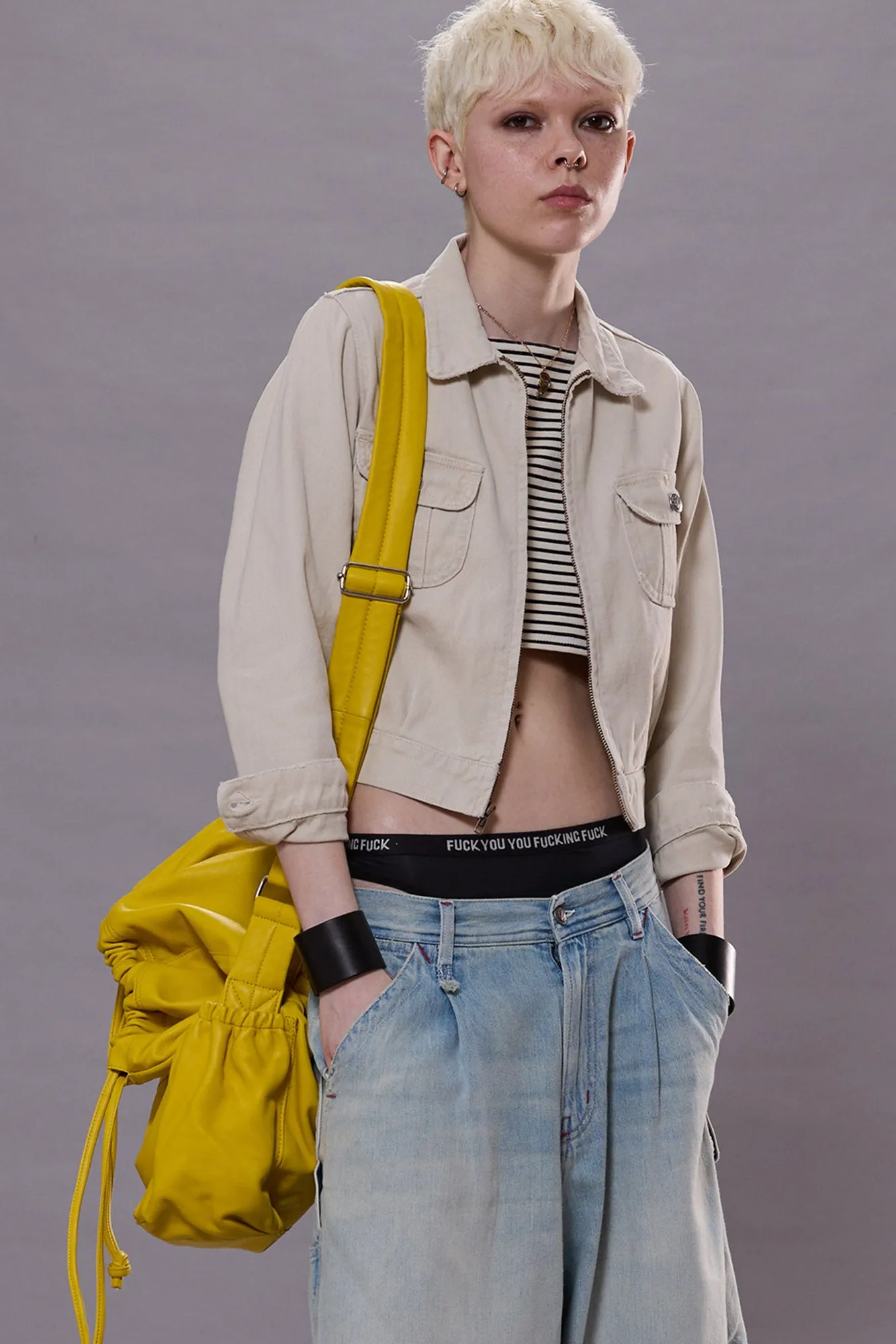 CROPPED RIDER JACKET - HEAVY IVORY TWILL sold by R13