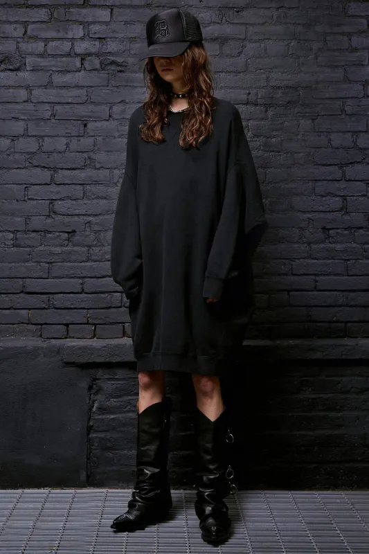 GRUNGE SWEATSHIRT DRESS - WASHED BLACK sold by R13