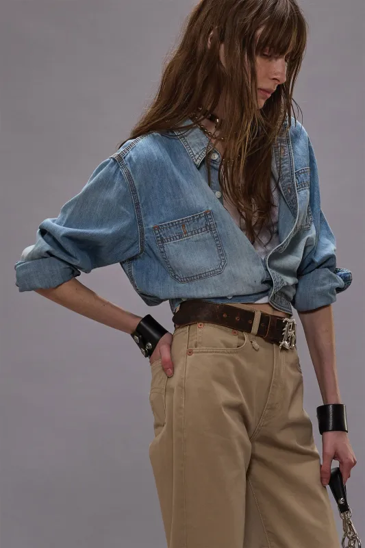 WRAP AROUND DENIM WORK SHIRT - RIVER BLUE sold by R13
