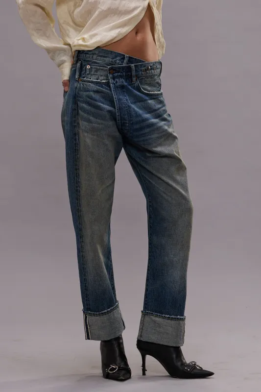 CUFFED CROSSOVER JEAN - ADELAIDE SELVEDGE BLUE sold by R13