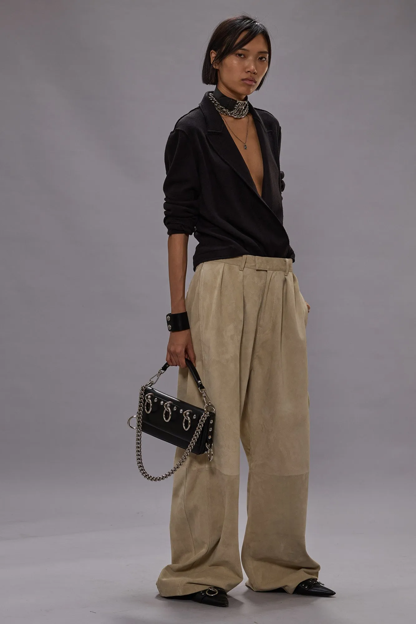 PLEATED WIDE LEG LEATHER PANT - STONE sold by R13 product image thumbnail 2