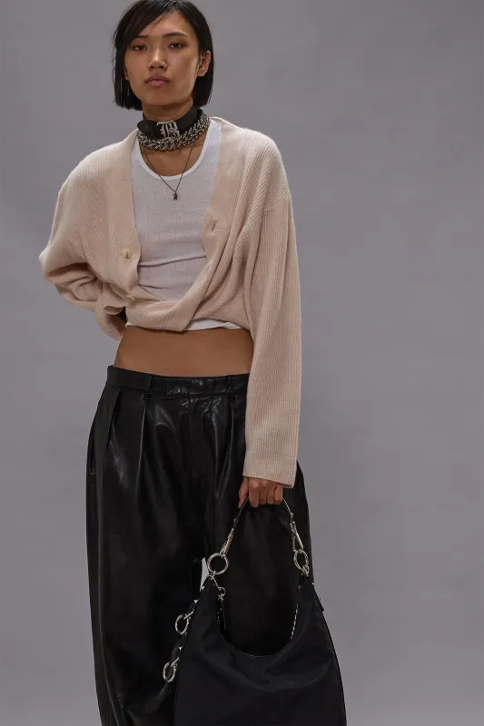 TWISTED FRONT RIBBED CARDIGAN - OATMEAL sold by R13