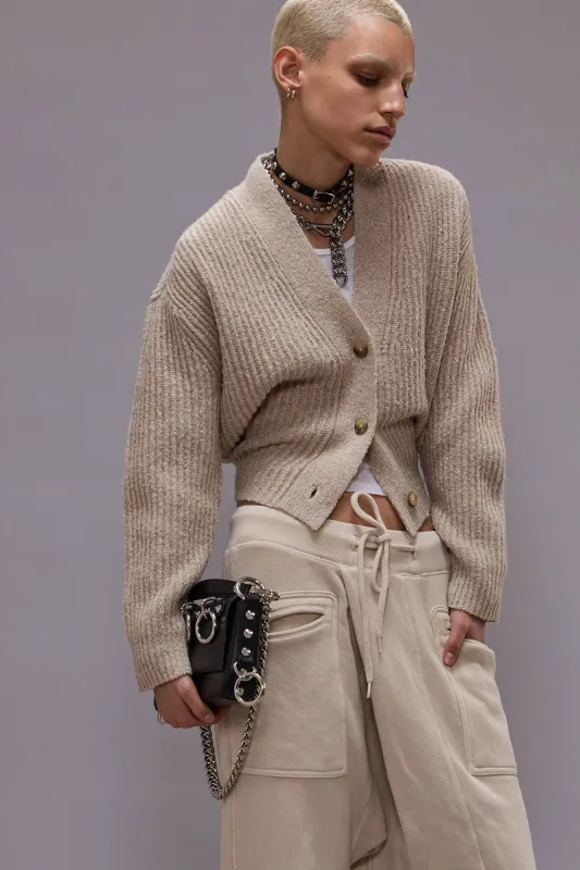 SPLIT HEM RIBBED CARDIGAN - OATMEAL TWEED sold by R13