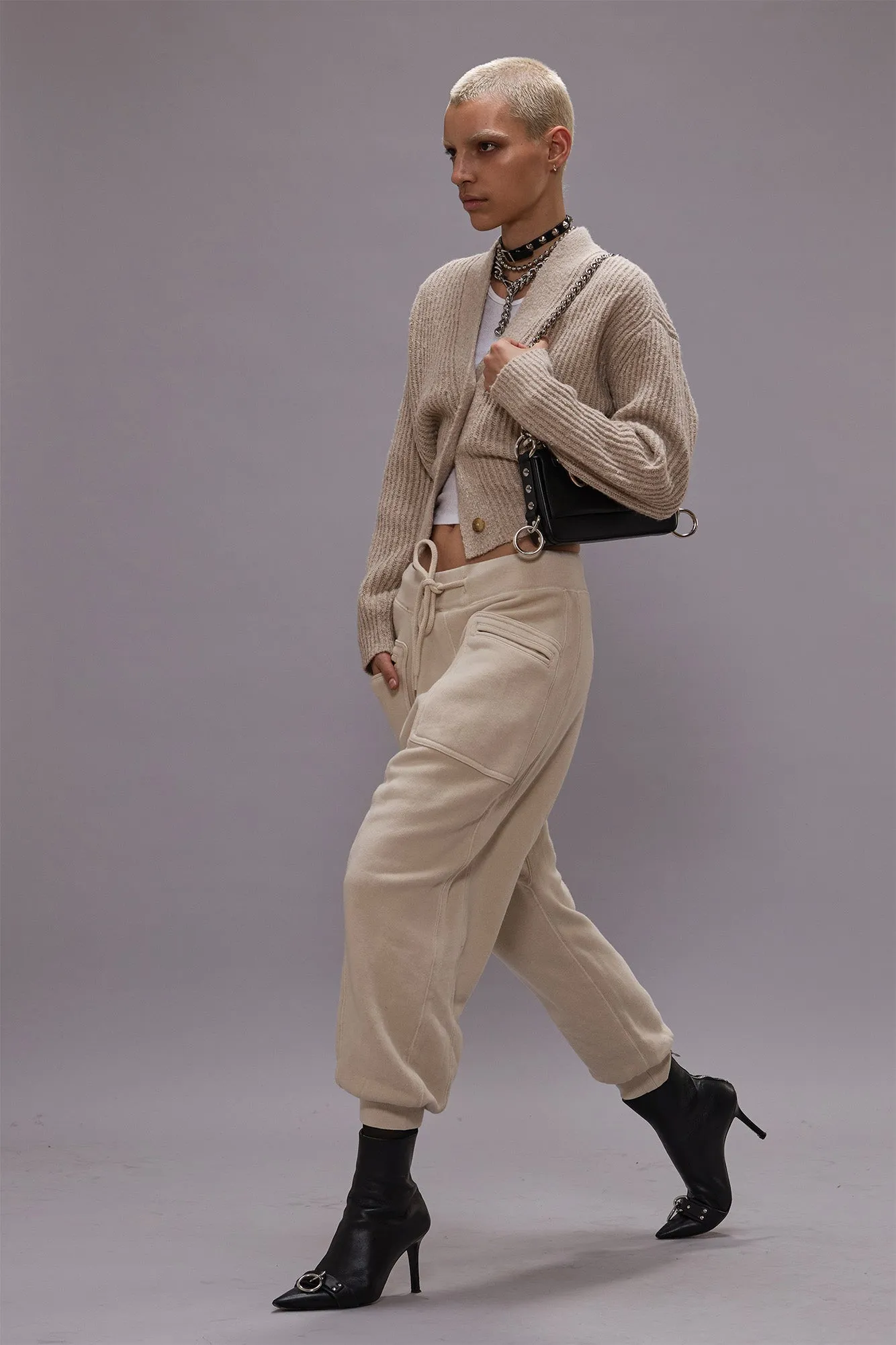 SPLIT HEM RIBBED CARDIGAN - OATMEAL TWEED sold by R13 product image thumbnail 2