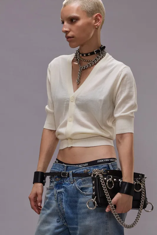 ELBOW SLEEVE SPLIT HEM CARDIGAN - CREAM sold by R13