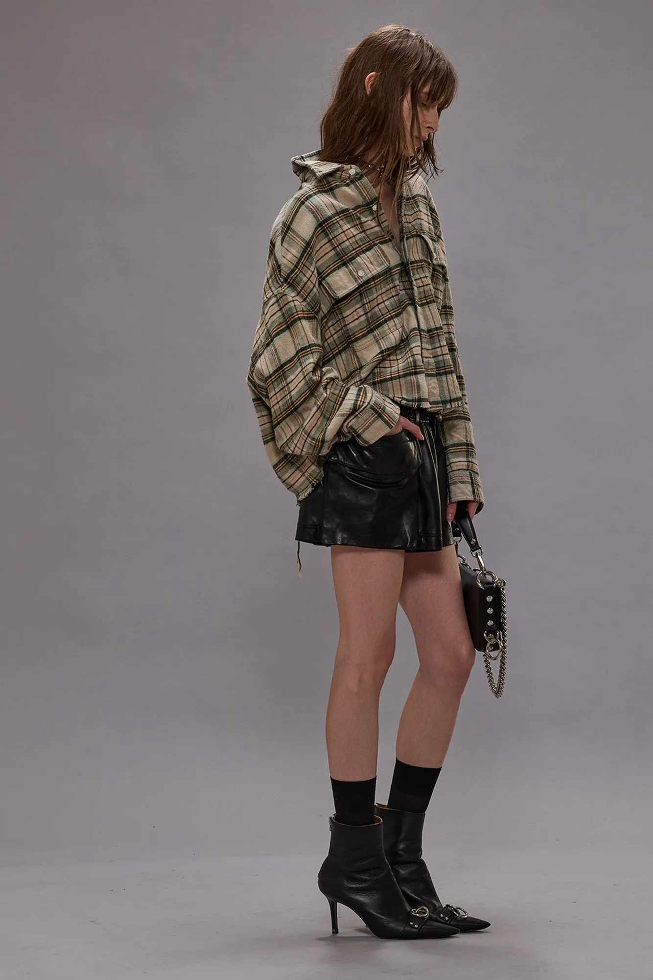 CROPPED WORK SHIRT - CREAM/TURQUOISE PLAID sold by R13 product image thumbnail 2