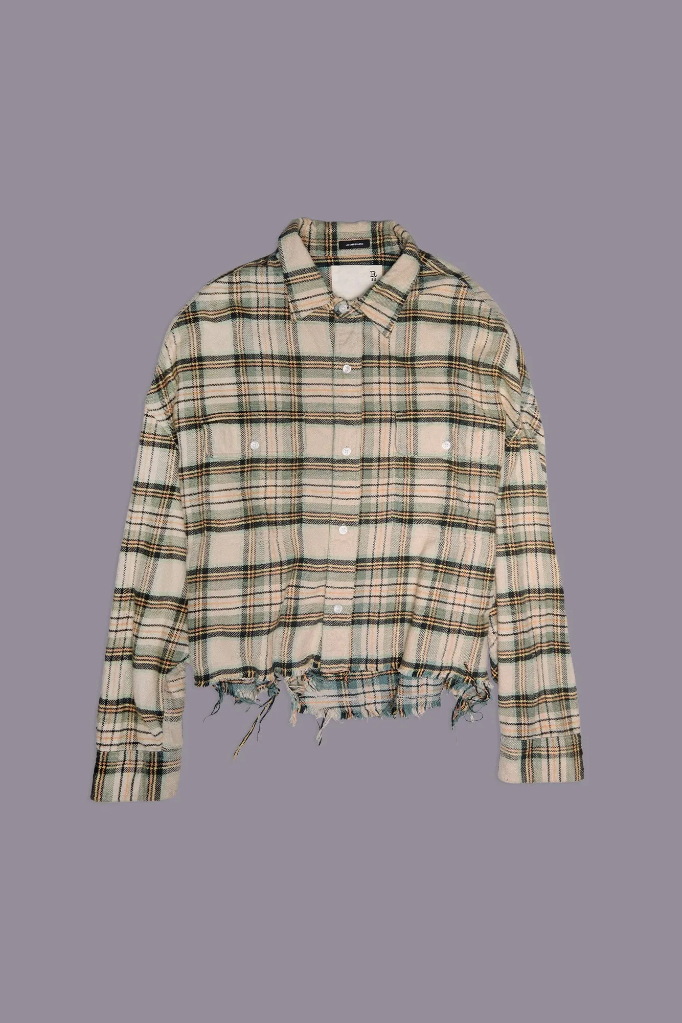 CROPPED WORK SHIRT - CREAM/TURQUOISE PLAID sold by R13 product image thumbnail 3