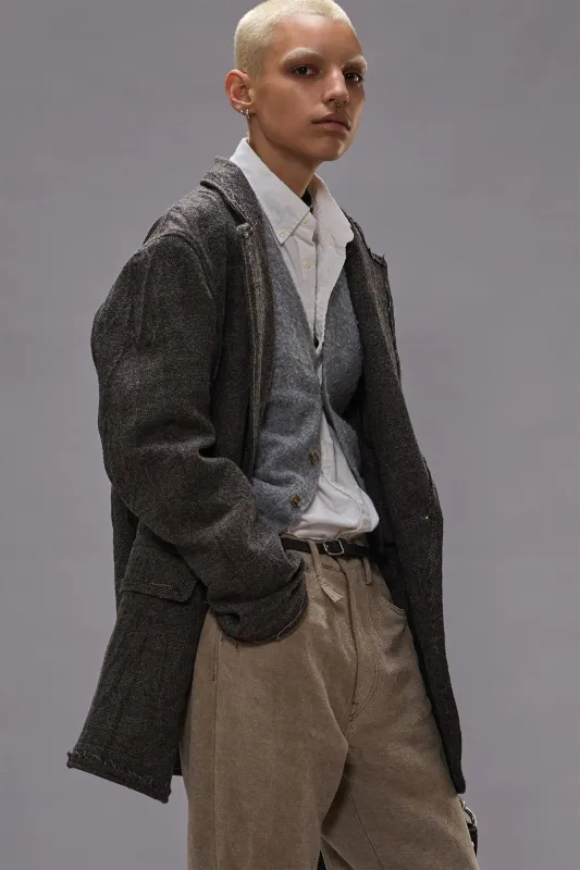 FRAYED EDGE RAGGED BLAZER - DARK GREY PLAID sold by R13