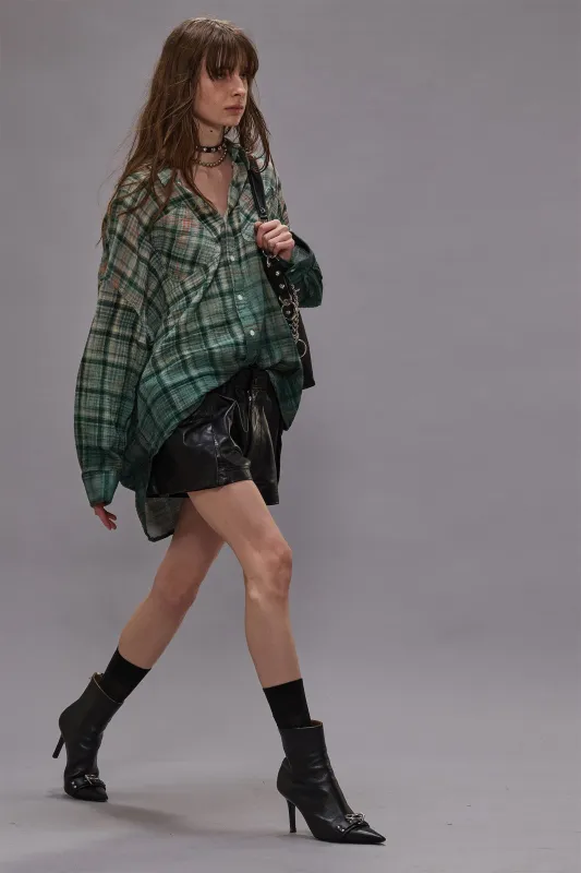 DROP NECK WORKSHIRT - DIPPED BLACK TURQUOISE PLAID sold by R13