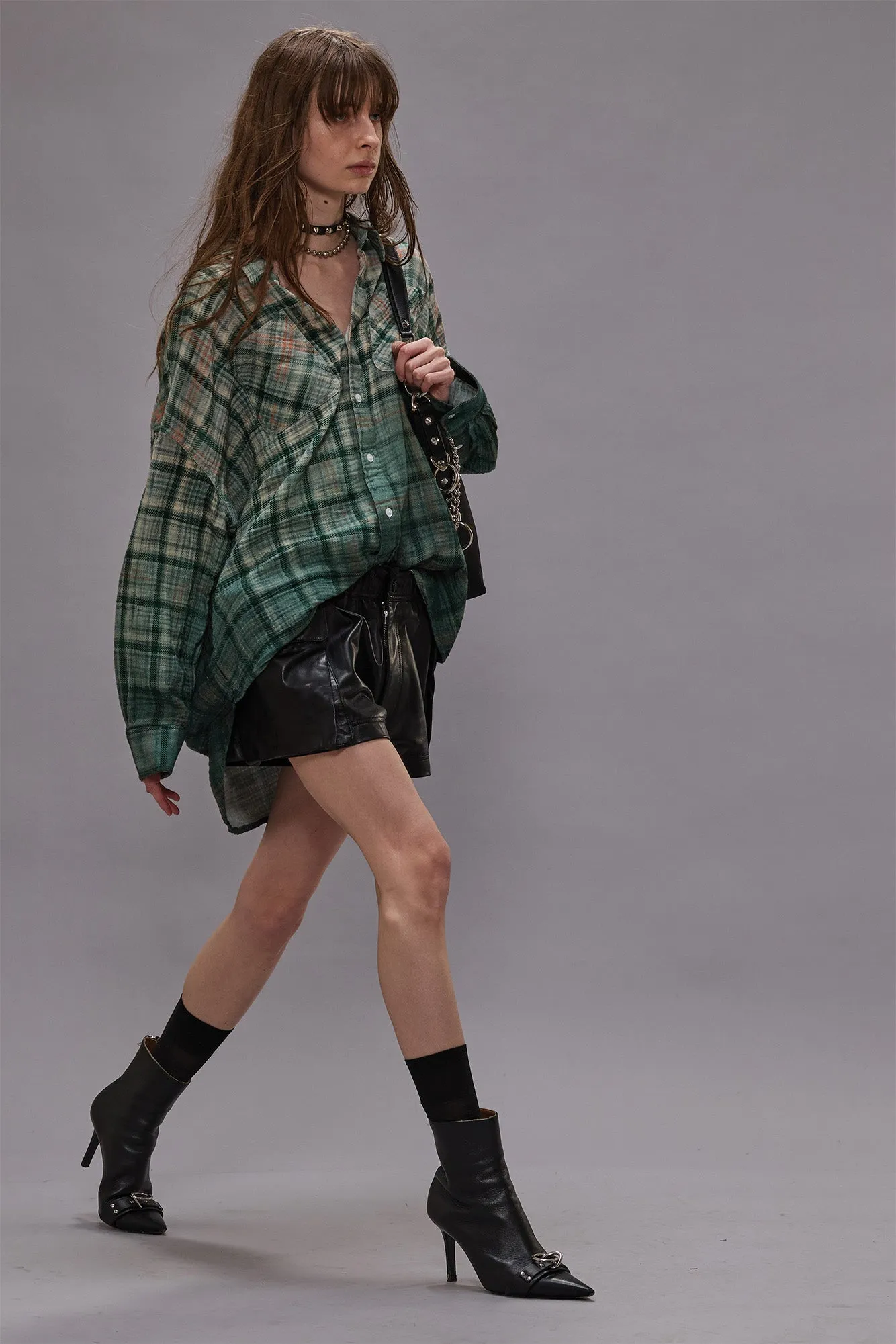 DROP NECK WORKSHIRT - DIPPED BLACK TURQUOISE PLAID sold by R13