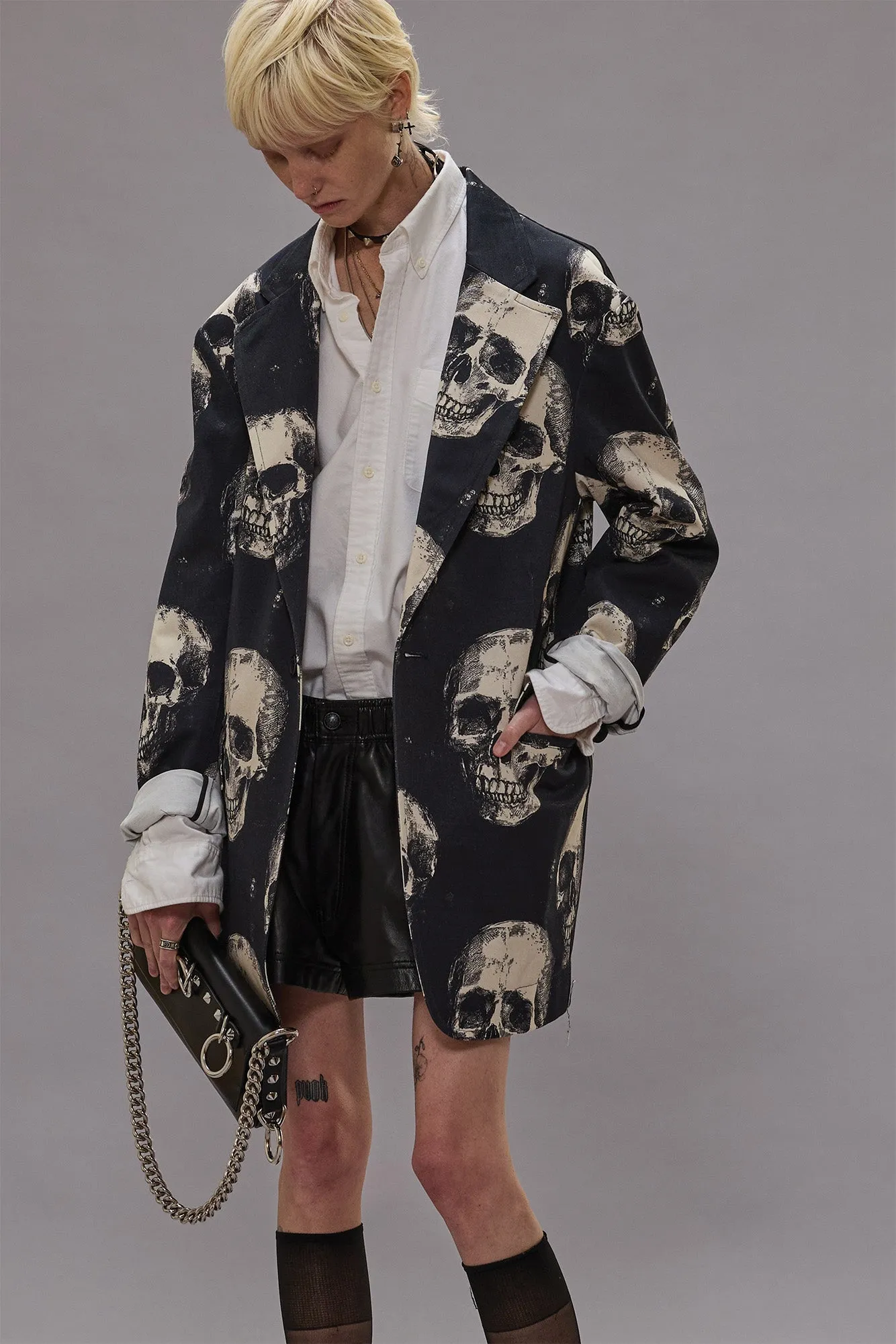OVERSIZED RAGGED BLAZER - SKULLS ON BLACK sold by R13