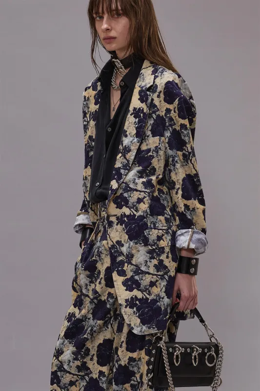 OVERSIZED RAGGED BLAZER - BLACK AND CREAM FLORAL sold by R13