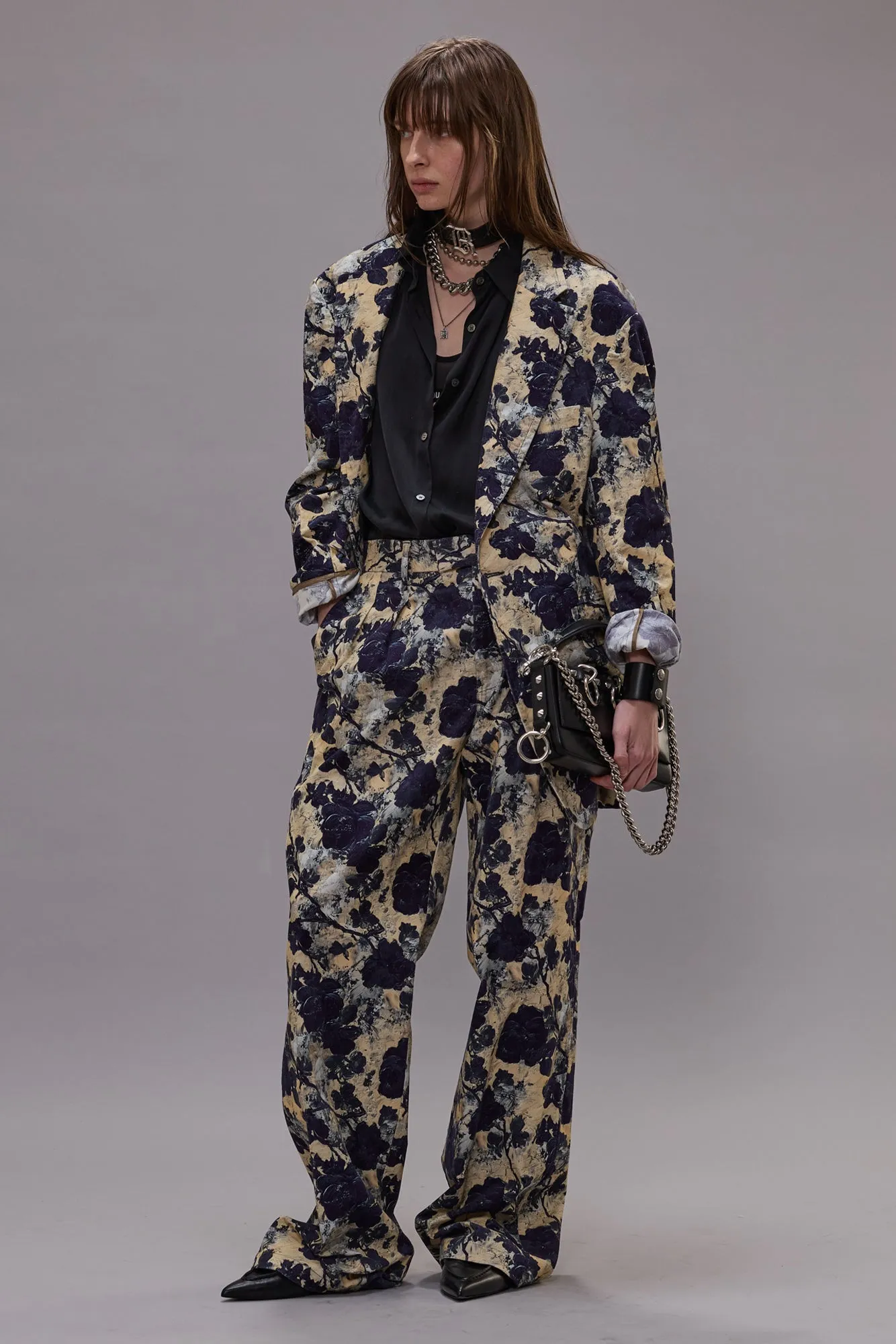 OVERSIZED RAGGED BLAZER - BLACK AND CREAM FLORAL sold by R13 product image thumbnail 2