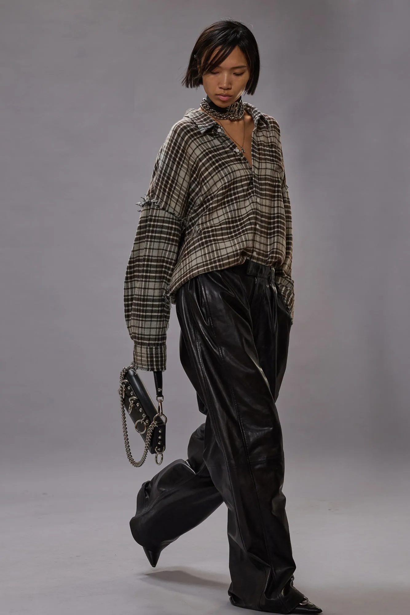 SHREDDED SEAM DROP NECK SHIRT - BLUE/GREY PLAID sold by R13 product image thumbnail 2