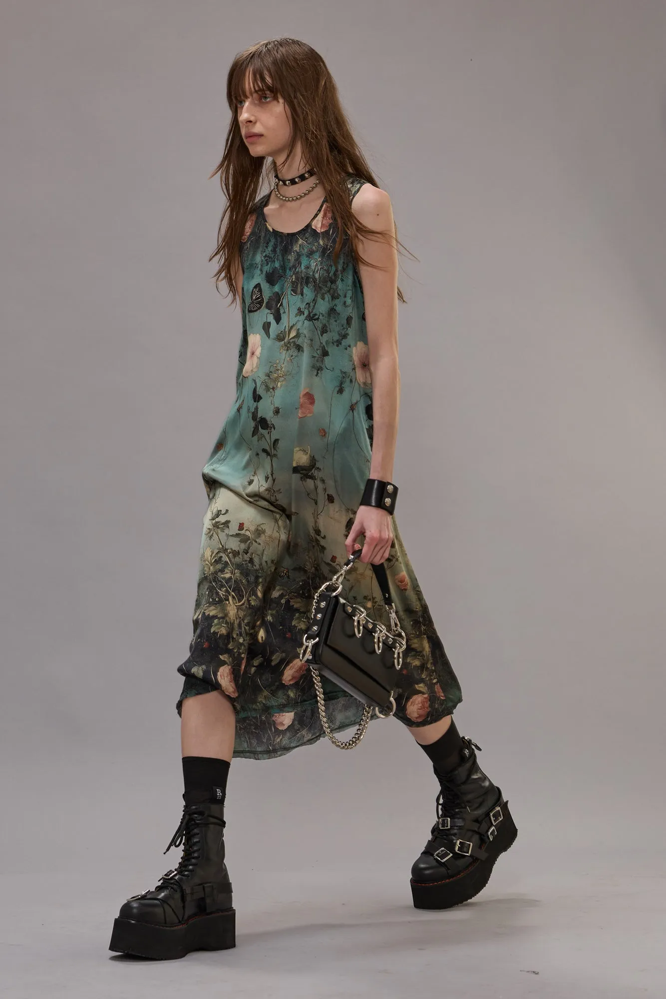 SLEEVELESS MIDI - DIPPED BLACK TURQUOISE FLORAL sold by R13 product image thumbnail 2