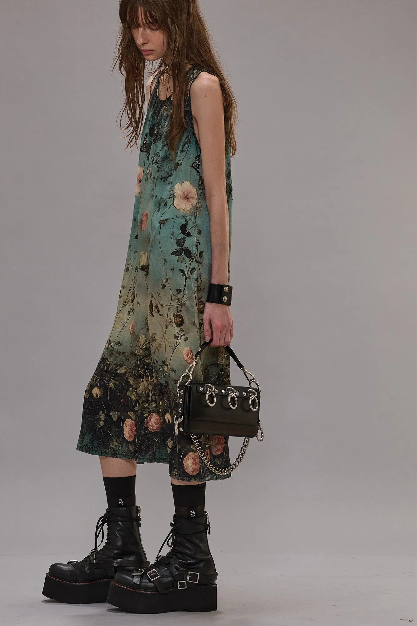 SLEEVELESS MIDI - DIPPED BLACK TURQUOISE FLORAL sold by R13