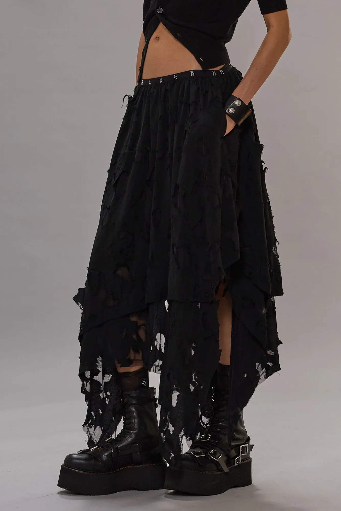 MIDI HANDKERCHIEF SKIRT - BLACK sold by R13 product image thumbnail 2