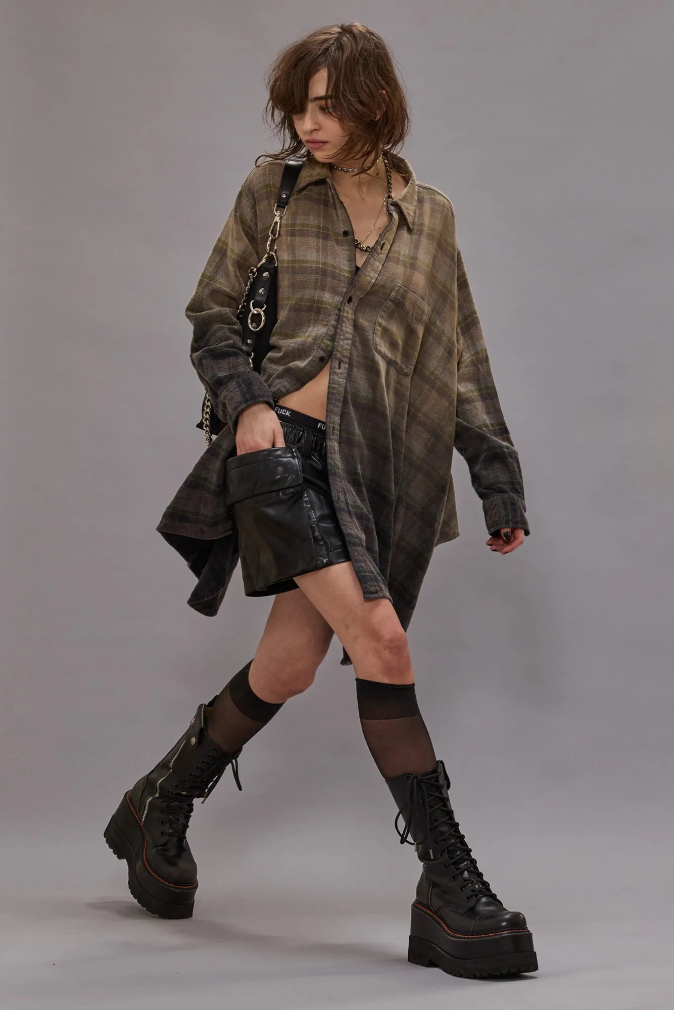 DRAPED FRONT SHIRT - BLACK DIPPED PLAID sold by R13 product image thumbnail 2