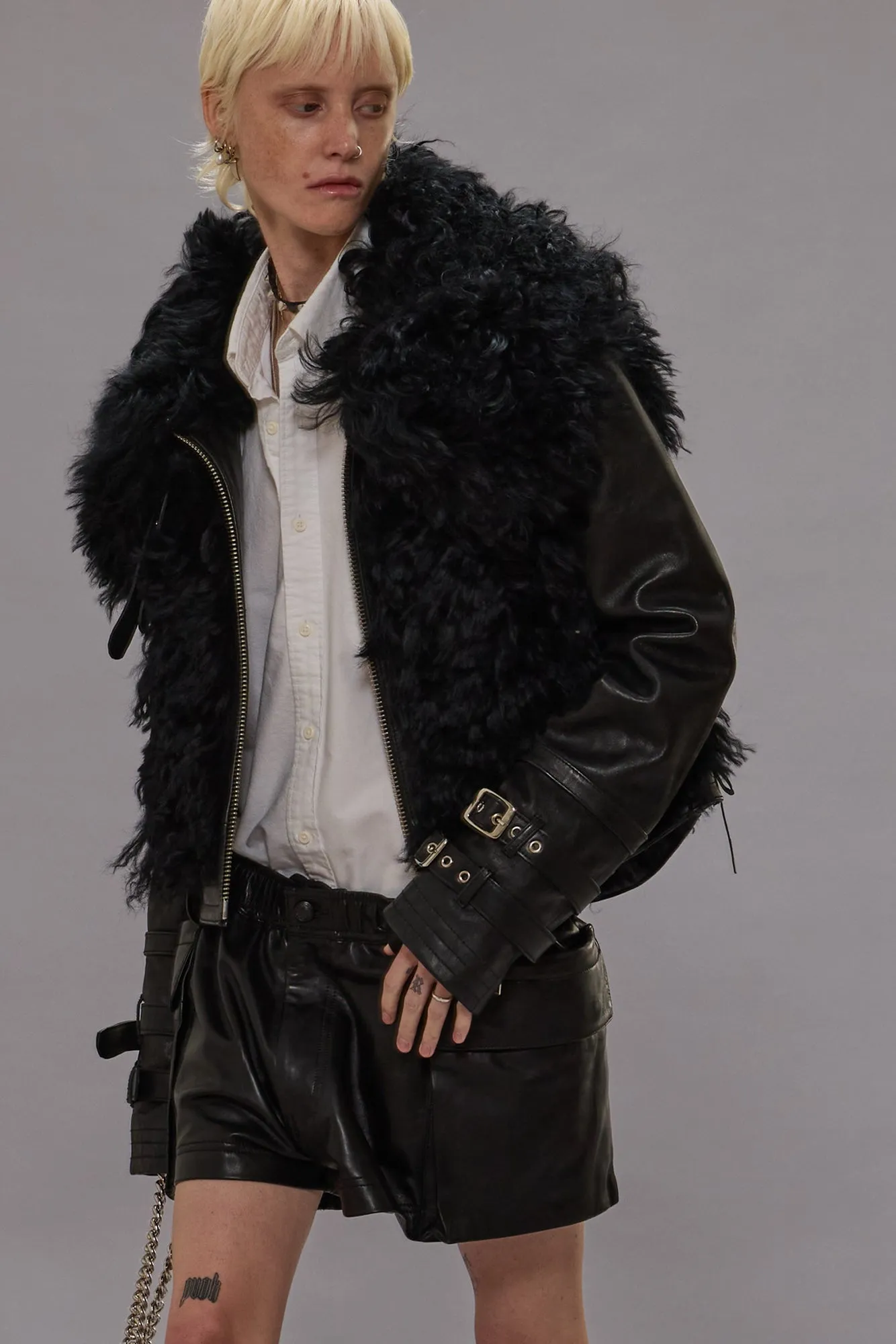 FURRY SHRUNKEN JACKET - BLACK sold by R13 product image thumbnail 2