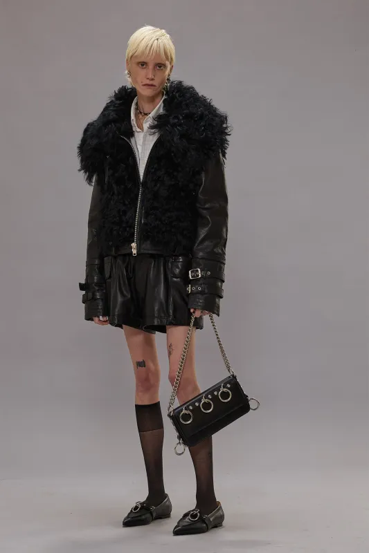 FURRY SHRUNKEN JACKET - BLACK sold by R13